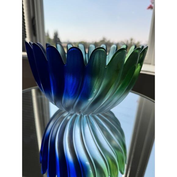 Walther Glas Solaris Studio Nova Swirl Blue Green Teal Petal Art Glass Bowl 9” - Picture 1 of 6